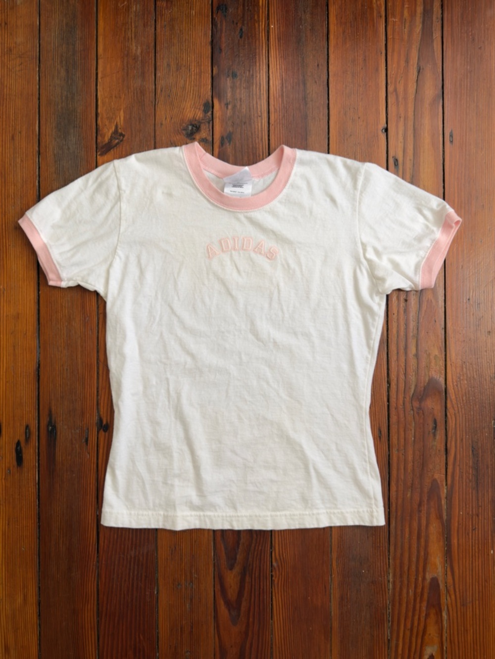 Vintage 00s y2k Adidas puffy spellout baby pink ringer tee 100% cotton